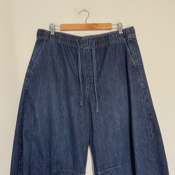 Old Navy Jeans Women's L Blue Barrel Baggy High Rise Dark Wash Pull On - Picture 2 of 11